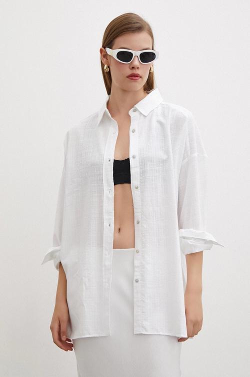 Oversize Keten Gömlek Beyaz