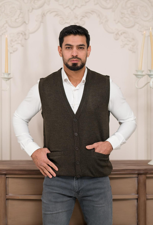 Regular Fit Ön Cepli Kolsuz Erkek Triko Yelek