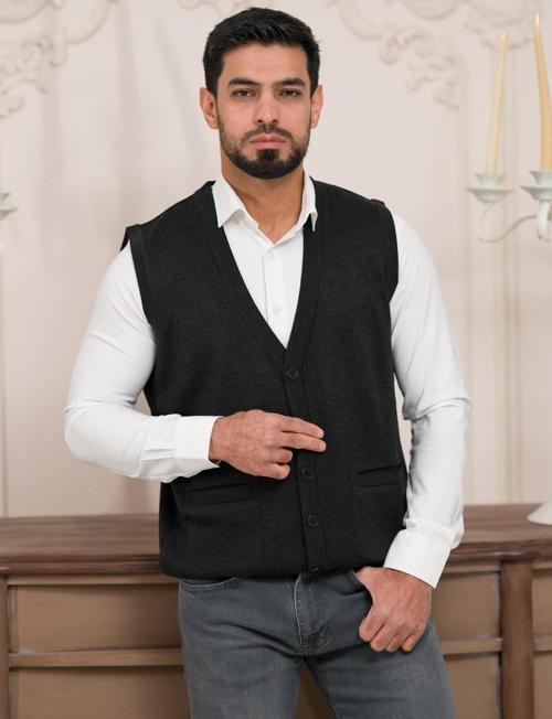 Regular Fit Ön Cepli Kolsuz Erkek Triko Yelek