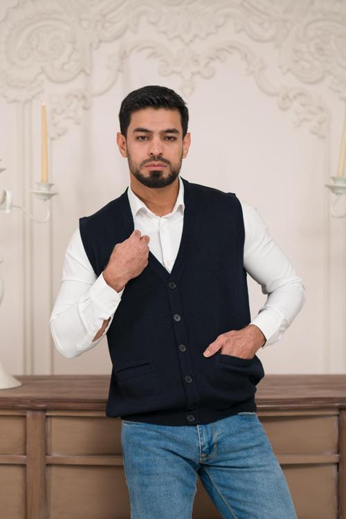 Regular Fit Ön Cepli Kolsuz Erkek Triko Yelek