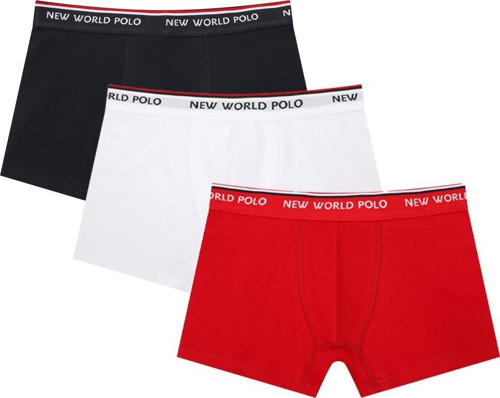 Basic 3'lü Boxer Siyah-Beyaz-Kırmızı Likralı Boxer Set 23SSM1003