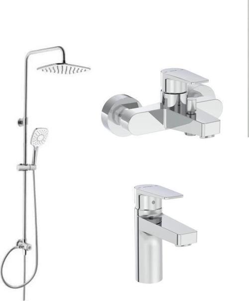 Flow Square Krom Banyo Bataryası + Lavabo Bataryası + Artema Ls20 Joy 3S Robot Tepe Dus Seti