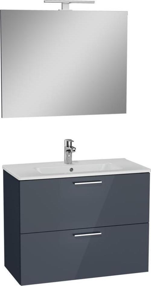 Mia Antrasit Füme 80 cm Banyo Dolabı+Ayna+Lavabo+Aplik