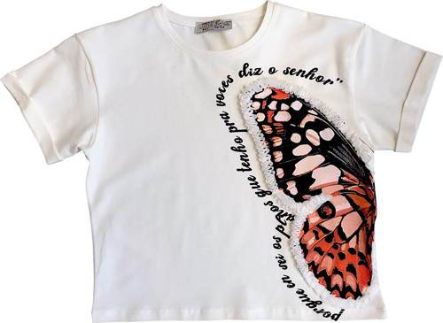 Kız Çocuk Büyük Kelebek Baskı ve Şifon Aksesuarlı Tshirt