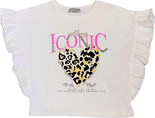Kız Çocuk Leopar Kalp Taş Detaylı Tshirt