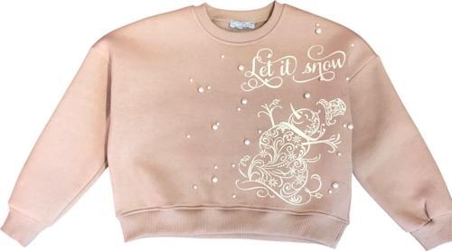 Kız Çocuk Şardonlu Kumaş  İncili Kardan Adam Sweatshirt
