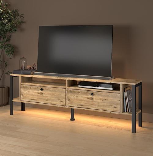 Luce Plus Eko Led Işıklı Dolaplı Metal Ayaklı Minifiksli Tv Ünitesi - Tv Sehpası 160 Cm 