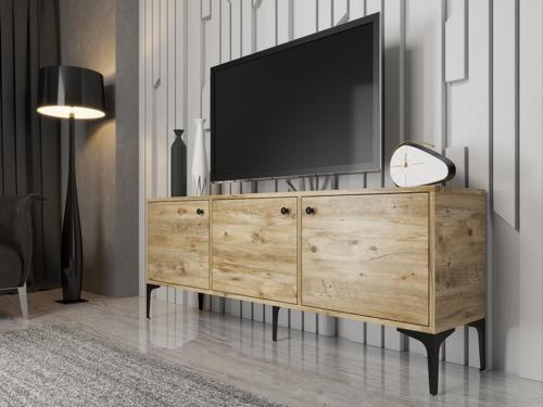 Bello 160 Cm Metal Ayaklı Tv Ünitesi - Konsol - Atlantik Çam / Siyah