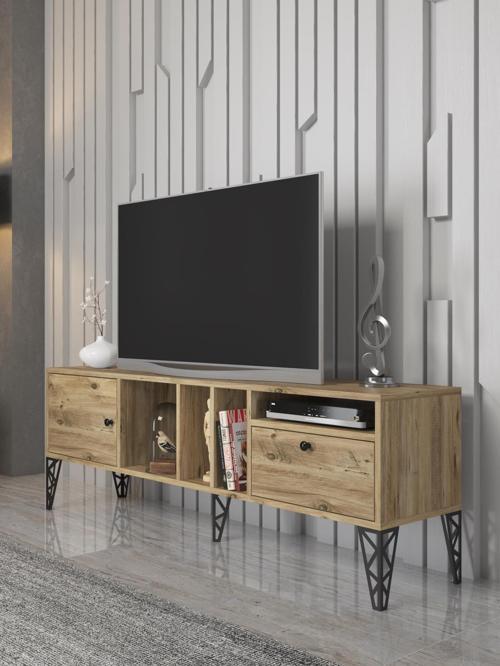 Cercei 160 Cm Metal Ayaklı Tv Ünitesi - Atlantik Çam / Siyah