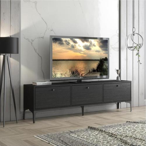 Etna Premium Metal Ayaklı Dolaplı 160 Cm Tv Ünitesi - Wood Siyah / Siyah