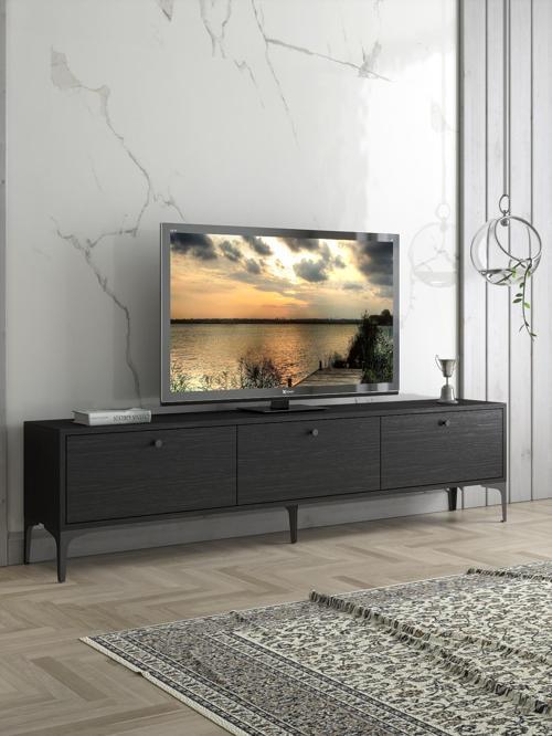 Etna Premium Metal Ayaklı Dolaplı 180 Cm Tv Ünitesi - Siyah / Siyah