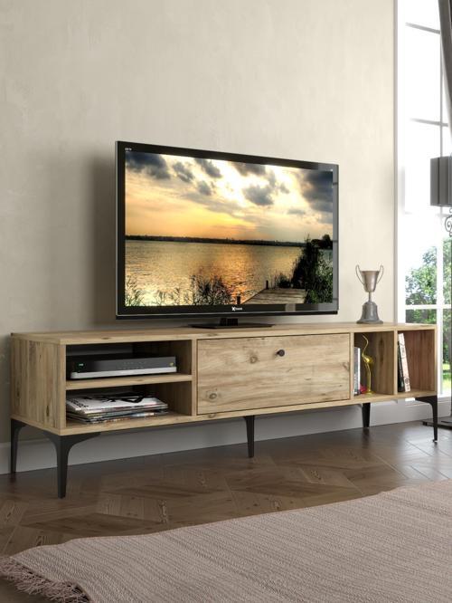 Milan Tv Ünitesi Minifiks Bağlantı , Dolap Metal Ayak - Atlantik Çam / Siyah