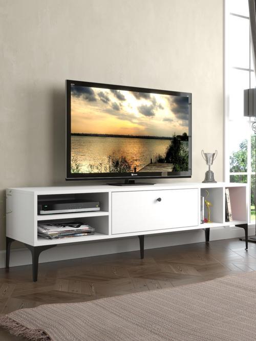 Milan Tv Ünitesi Minifiks Bağlantı , Dolap Metal Ayak - Beyaz / Siyah