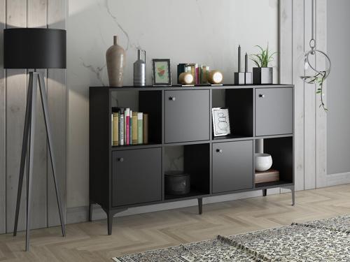 Satürn Premium 4 Kapaklı Metal Ayaklı Çok Amaçlı Dolap Konsol - Siyah / Siyah