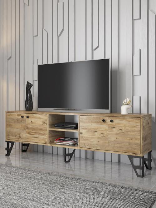 Sofia 180 Cm Metal Ayaklı Tv Ünitesi - Atlantik Çam / Siyah