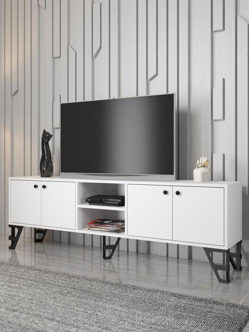 Sofia 180 Cm Metal Ayaklı Tv Ünitesi - Beyaz / Siyah