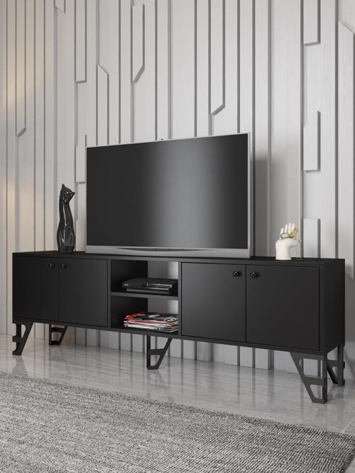 Sofia 180 Cm Metal Ayaklı Tv Ünitesi - Siyah / Siyah