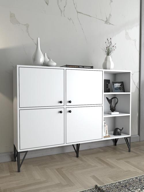 Zeta 140 Cm Metal Ayaklı Konsol - Beyaz / Siyah