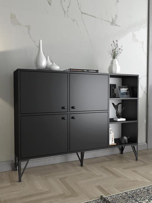 Zeta 140 Cm Metal Ayaklı Konsol - Siyah / Siyah