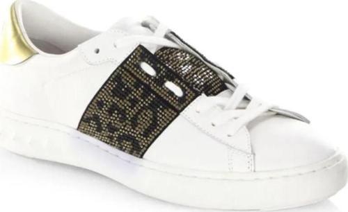Miss Panthera Beyaz Deri Spor Sneaker Klasik Bağcıklı Yuvarlak Burun Leopar Desenli Kauçuk Taban Kadın Ayakkabı