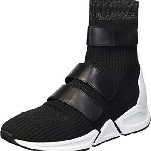 Triton Black Deri Cırt Cırt Detaylı Streç Siyah Örgülü Yüksek Bilekli Spor Ayakkabı Kadın Ayakkabı