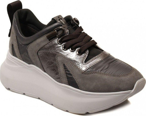 UUHD1TCA Gri Deri Dolgu Topuklu Kadın Sneaker