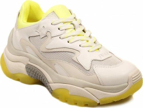 Addict Beyaz Neon Sarı Rengi Deri Yüksek Tabanlı Kadın Sneaker