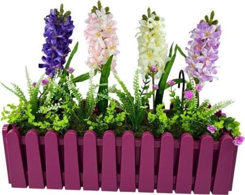Yapay Çiçek Renkli Sümbül Çiçekleri Mor Çit Saksıda Küpeşte Askılı Balkon Çiçeği Çiçek Sepeti