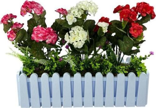 Yapay Çiçek Sardunya Çiçekleri Beyaz Çit Saksıda Küpeşte Askılı Balkon Çiçeği Çiçek Sepeti