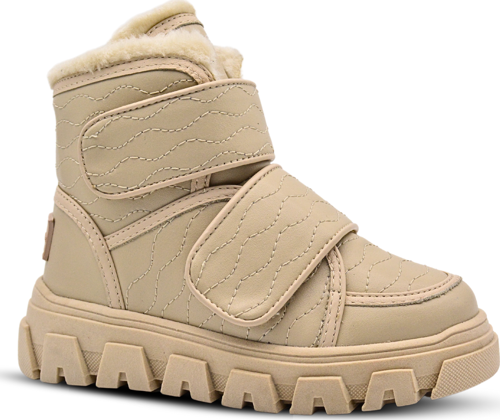 Annabel Nakış Detaylı İçi Peluş Kürklü Çift Cırlı Kız Çocuk Bot Bej Rengi