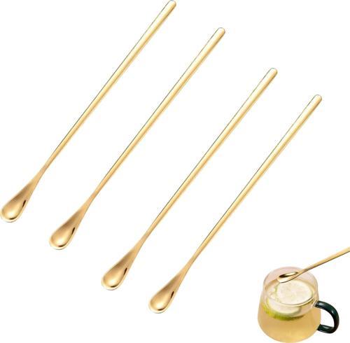 304 Çelik 19 cm Gold Renkli Kokteyl Kahve Latte Kaşığı 4 Adet