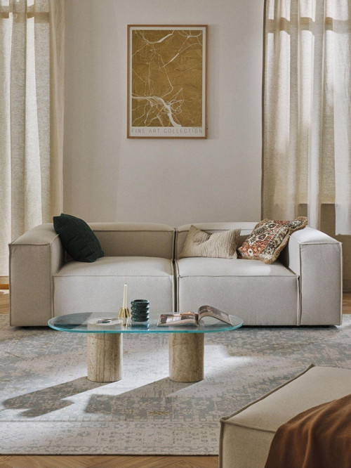 Angelo 2 Modül Modüler Koltuk Ikili Kanepe Keten Kumaş Beyaz