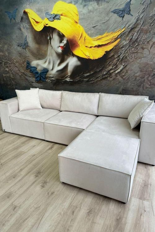 Angelo 3 Modül + 1 Puf Köşe Koltuk Takımı (4 Modül) Kadife Kumaş Sırt Minderli