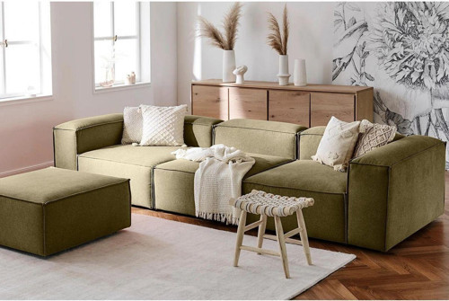 Angelo 4 Modül Modüler Koltuk (3 Modül 1 Puf) Keten Kumaş Yağ Yeşili