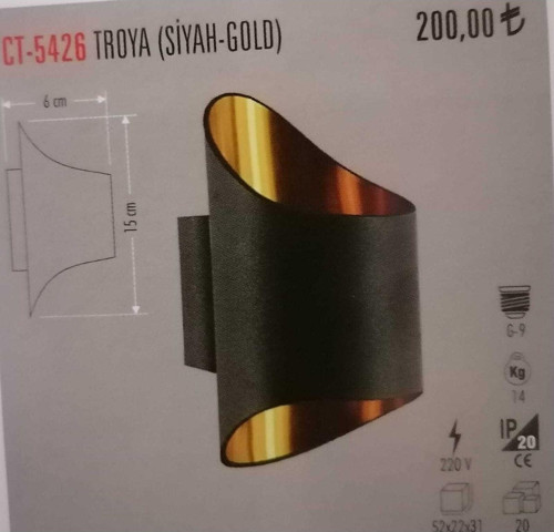 Troya Siyah Gold Sıva Üstü Dekoratif Aplik