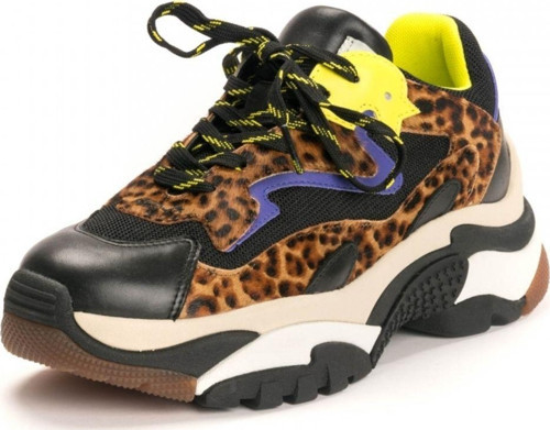 Addict Leopar Desenlı Deri Kumaş Karışımlı Yüksek Tabanlı Kadın Sneaker