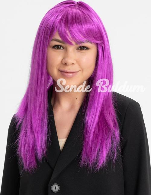 Fuşya Renk Düz Kesim Uzun Parti Peruğu Takma Saç