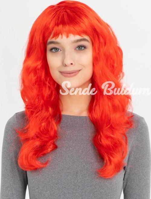 Kırmızı Renk Uzun Dalgalı Parti Peruğu