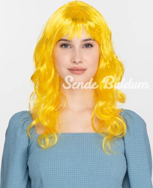 Sarı Renk Uzun Dalgalı Parti Peruğu