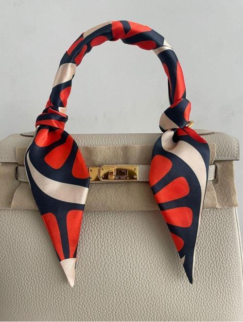 Kelebek Eşarp Çanta, Bileklik Ve Saç Turuncu Beyaz Desenli