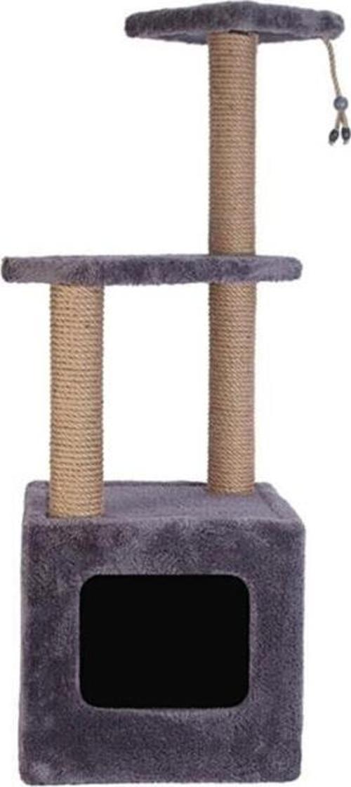 Pet Basamaklı Yuvalı Kare Ev Kedi Tırmalaması Gri