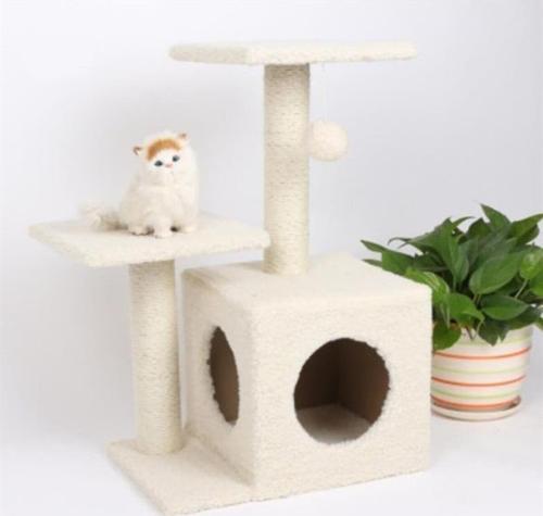 Pet Çift Basamaklı Yuvalı Kedi Tırmalaması Krem