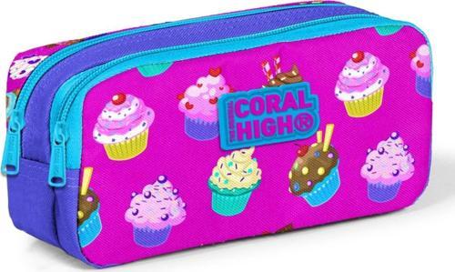 Pembe Cupcake Baskılı İki Bölmeli Kalem Çantası -Kız Çocuk