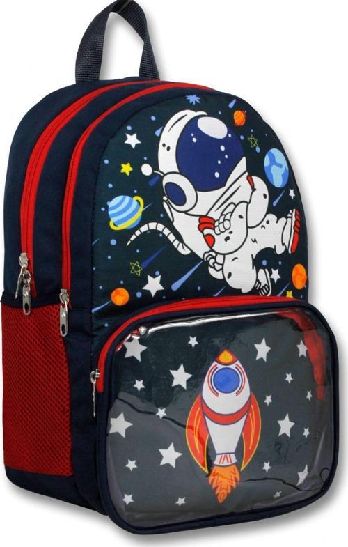 Şeffaf Bölmeli Siyah Kırmızı Astronot Erkek Çocuk İlkokul Sırt Çantası