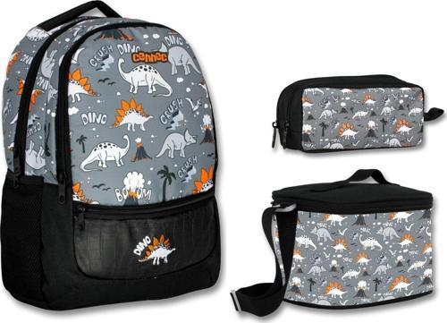 Siyah Gri Dinazor İlkokul Sırt Çantası Seti - Erkek Çocuk