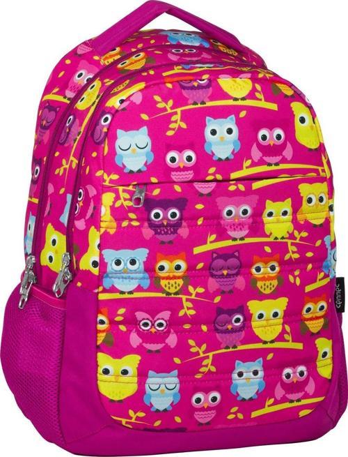 Baykuş Desenli Üç Bölmeli Okul/Sırt Çantası (Pembe)