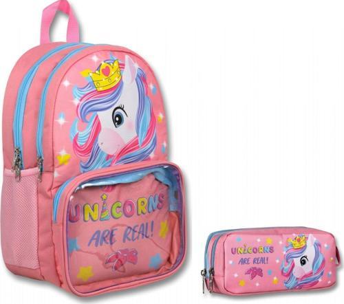 Şeffaf Bölmeli Pembe Unicorn İlkokul Sırt Çantası ve Kalemlik Seti - Kız Çocuk