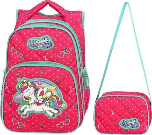 Fuşya Unicorn Desenli Kız Çocuk İlöğretim Okul Sırt Çantası Ve Beslenme Çantası