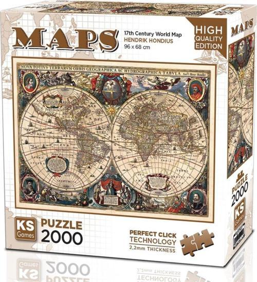 2000 Parça 17. Yüzyıl Dünya Haritası Puzzle - Hendrik Hondius