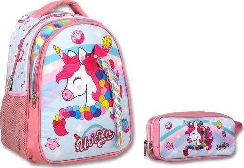 Pembe Renkli Unicorn İlkokul Sırt Çantası ve Kalemlik Seti - Kız Çocuk